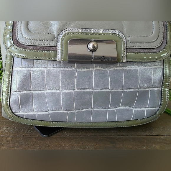 Coach Kristen Spectator Hobo Gray Leather With Croc Embossed Front - Picture 12 of 16